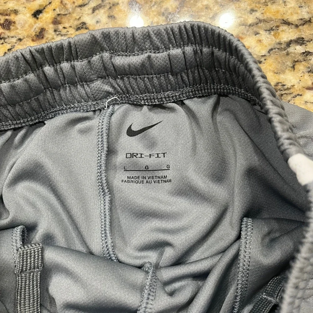 Nike‎ Dri-FIT Boys Gray Athletic Shorts Large L Swoosh Logo Pockets Stripe